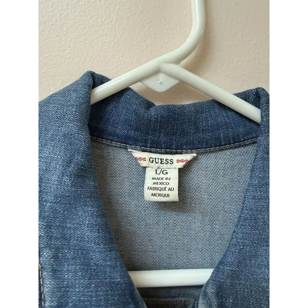 Guess Short Sleeve Zipper Front Denim Wide Leg Jumpsuit Vintage Style L - Picture 4 of 4